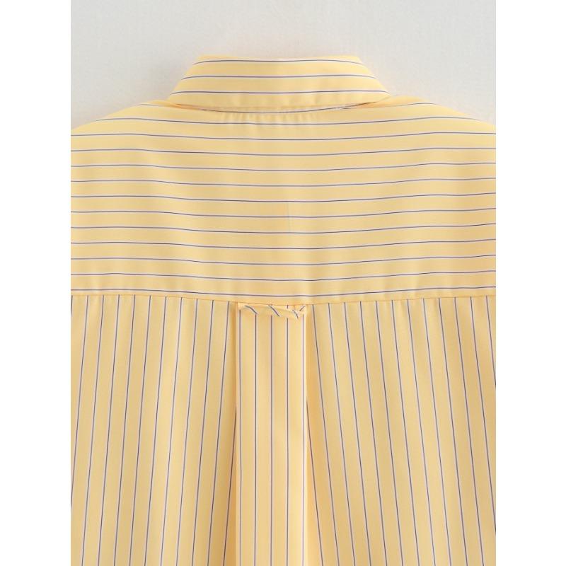 DAFIFY Women's Fashion Casual Spring Autumn Stripe Print Long Sleeve POLO Neck Blouses & Shirts