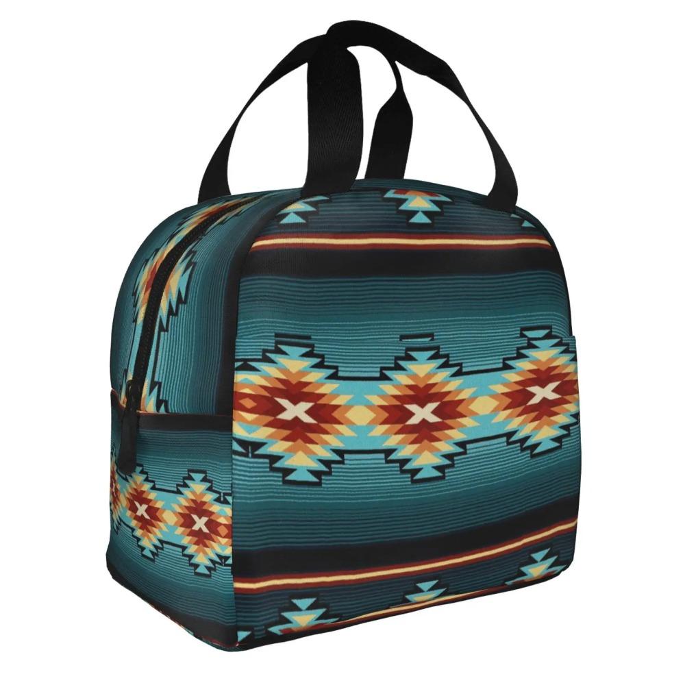 Tribal Geometría Azteca Print Portable Lunch Boxes Waterproof Thermal Cooler Food Insulated Lunch Bag Kids School Children