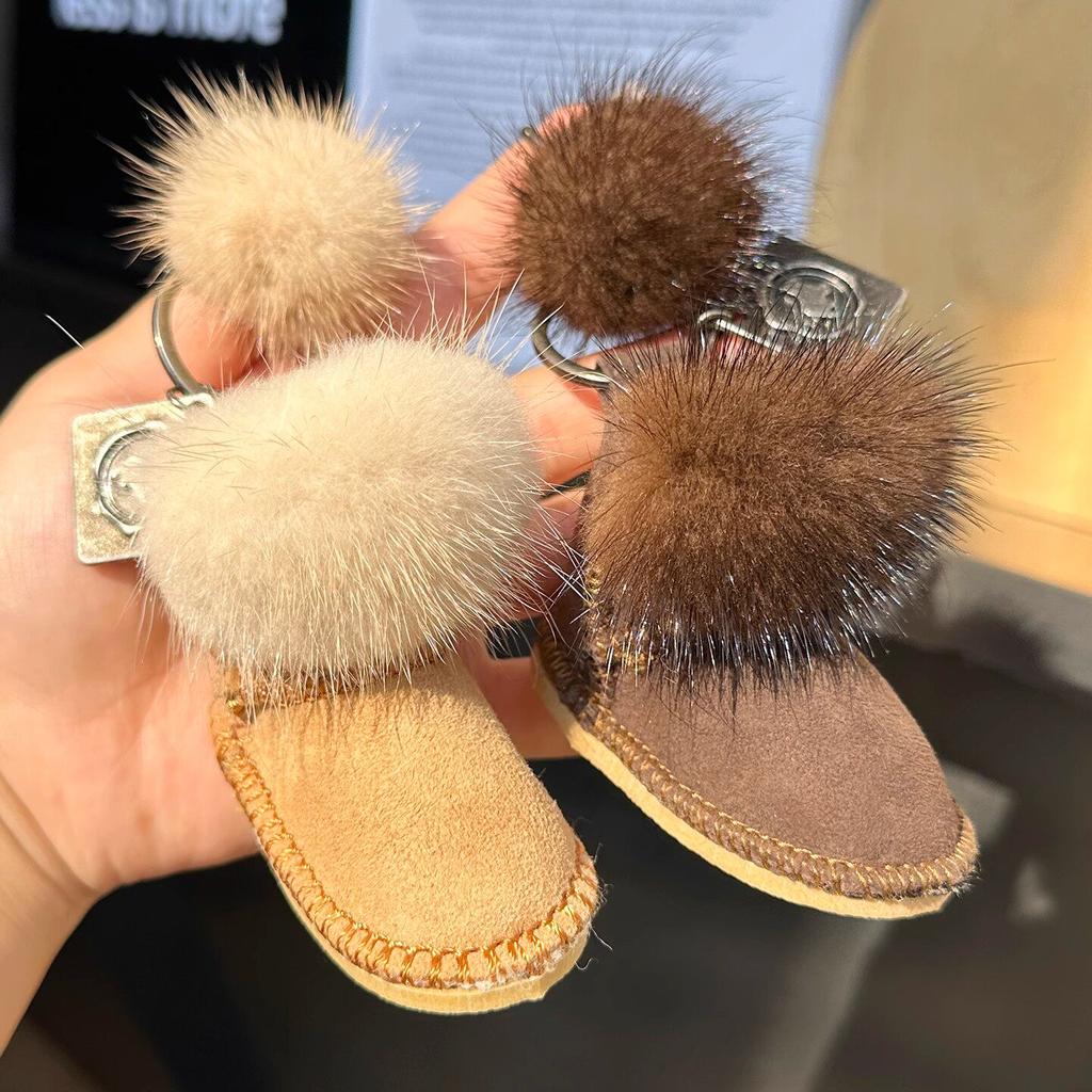 Mink Fur Backpacks Keychains Fluffy Pompom Boot Shoe Keyring Womens Small Hand Bag Charm Keychain Plush Y2k Accessories Trinket