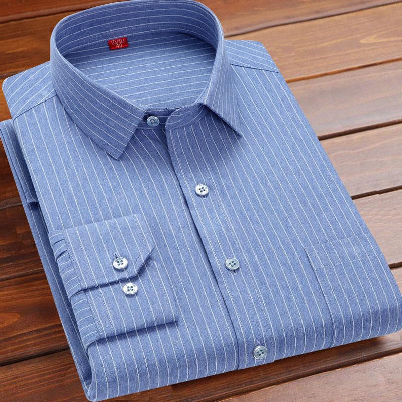 Męska koszula w paski T-shirty biznesowe Casualowa luźna koszula wierzchnia na guziki Jednolity kolor Rozciągliwa bielizna Długi rękaw Cienka góra Odzież męska