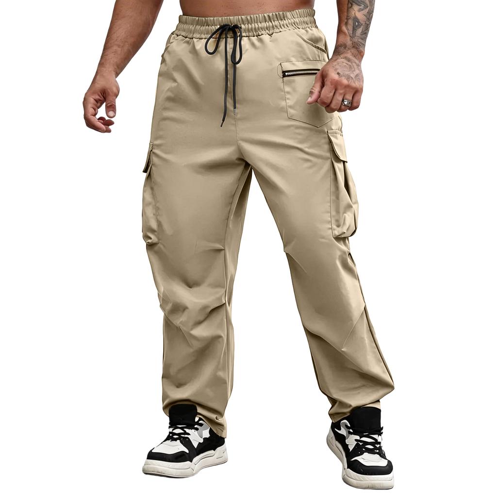 Men's Casual -color Multi-pocket Work Pants - Men's Drawstring Waist Lightweight Sports Pants