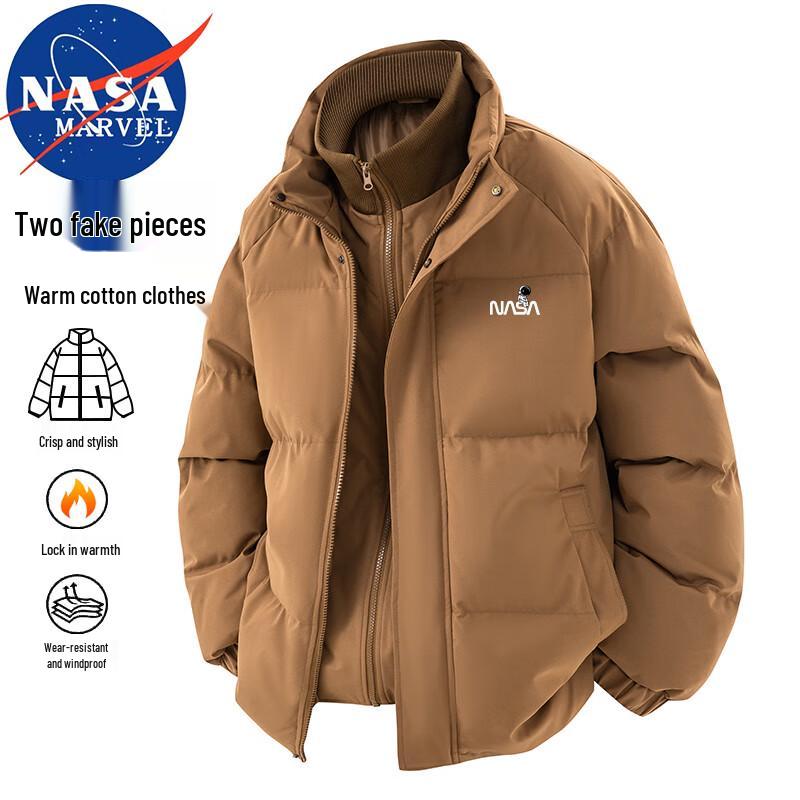 

NASA MARVEL Men s Windproof Faux Two-piece Stand-Collar Padded Jacket