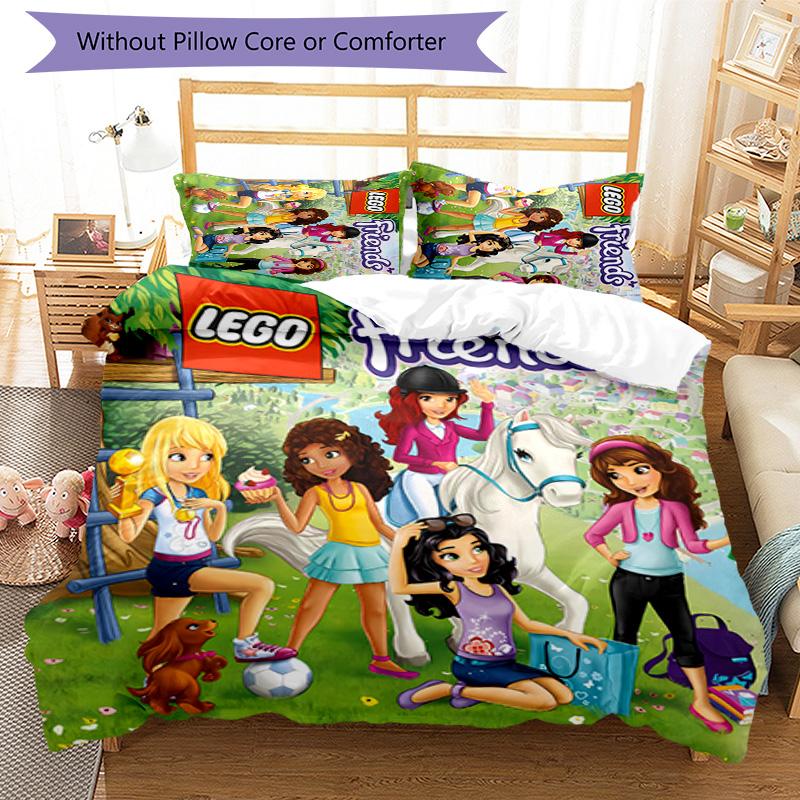 3pcs LEGO Friends pattern bedding set duvet cover set includes duvet cover &pillowcases, perfect all season bedroom decoration & gift