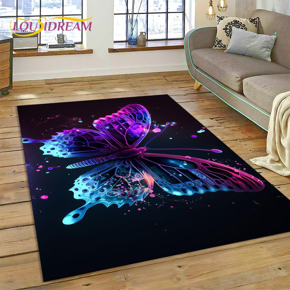 Cartoon Flower Fantasy Butterfly  HD Carpet Rug for Home Living Room Bedroom Sofa Doormat Decor,Kids Area Rug Non-slip Floor Mat