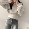 Autumn Niche Design Sense Round Neck Buckle Waist Slimming Long Sleeved Pullover Hoodie Top for Women