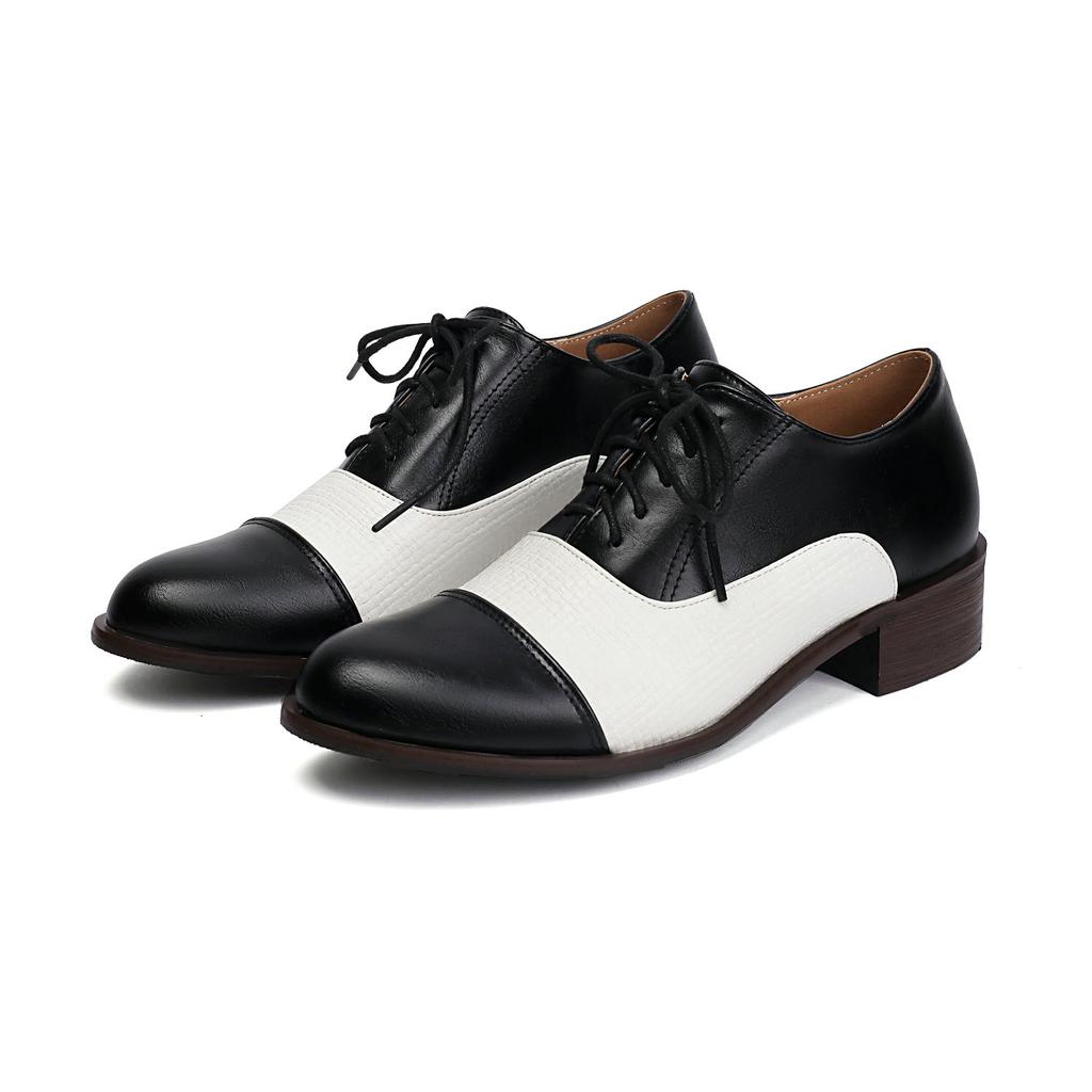 Woman Oxford Dress Shoes Comfy Multicolor Brogues Pumps Wing Tips Lace Up Patchwork Two Tone Color for All Events