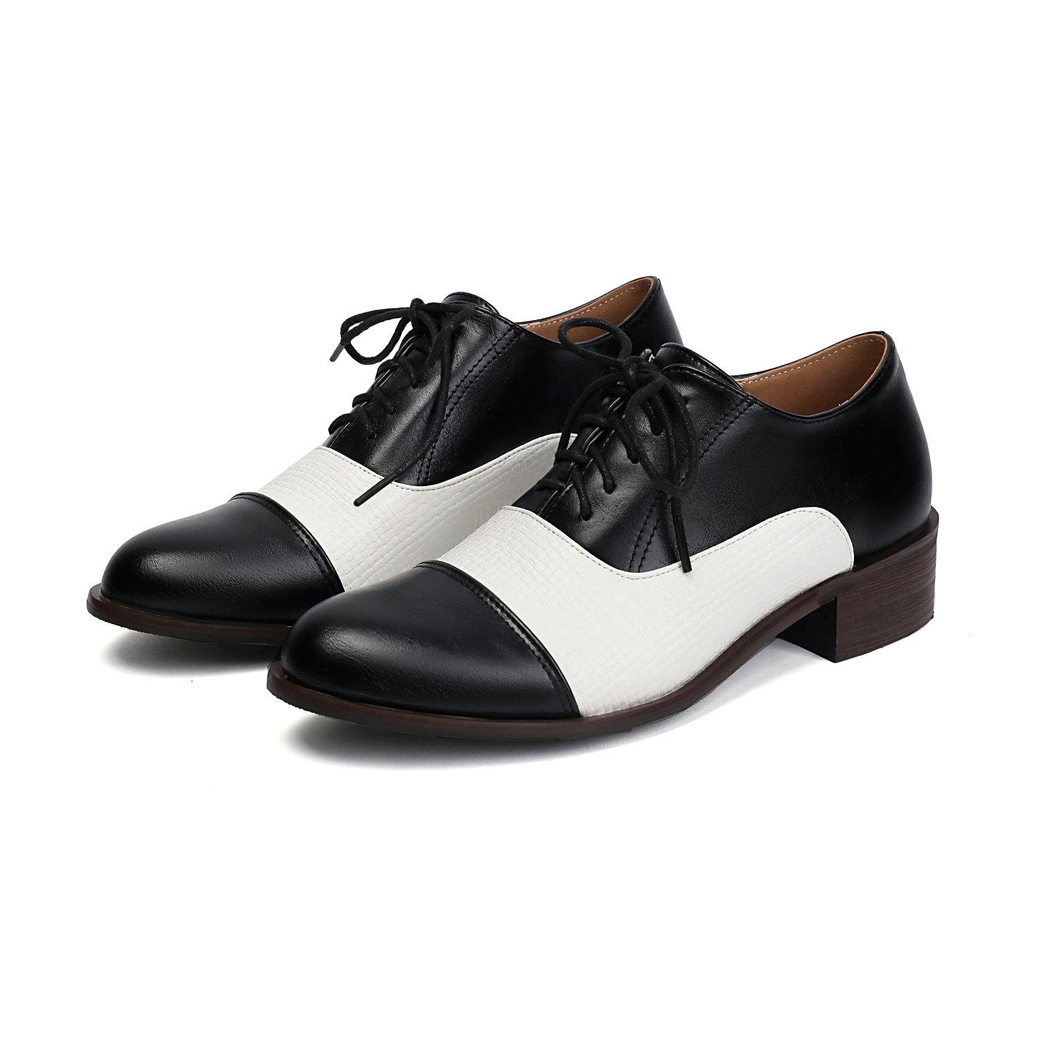 

Woman Oxford Dress Shoes Comfy Multicolor Brogues Pumps Wing Tips Lace Up Patchwork Two Tone Color for All Events 35 чорний