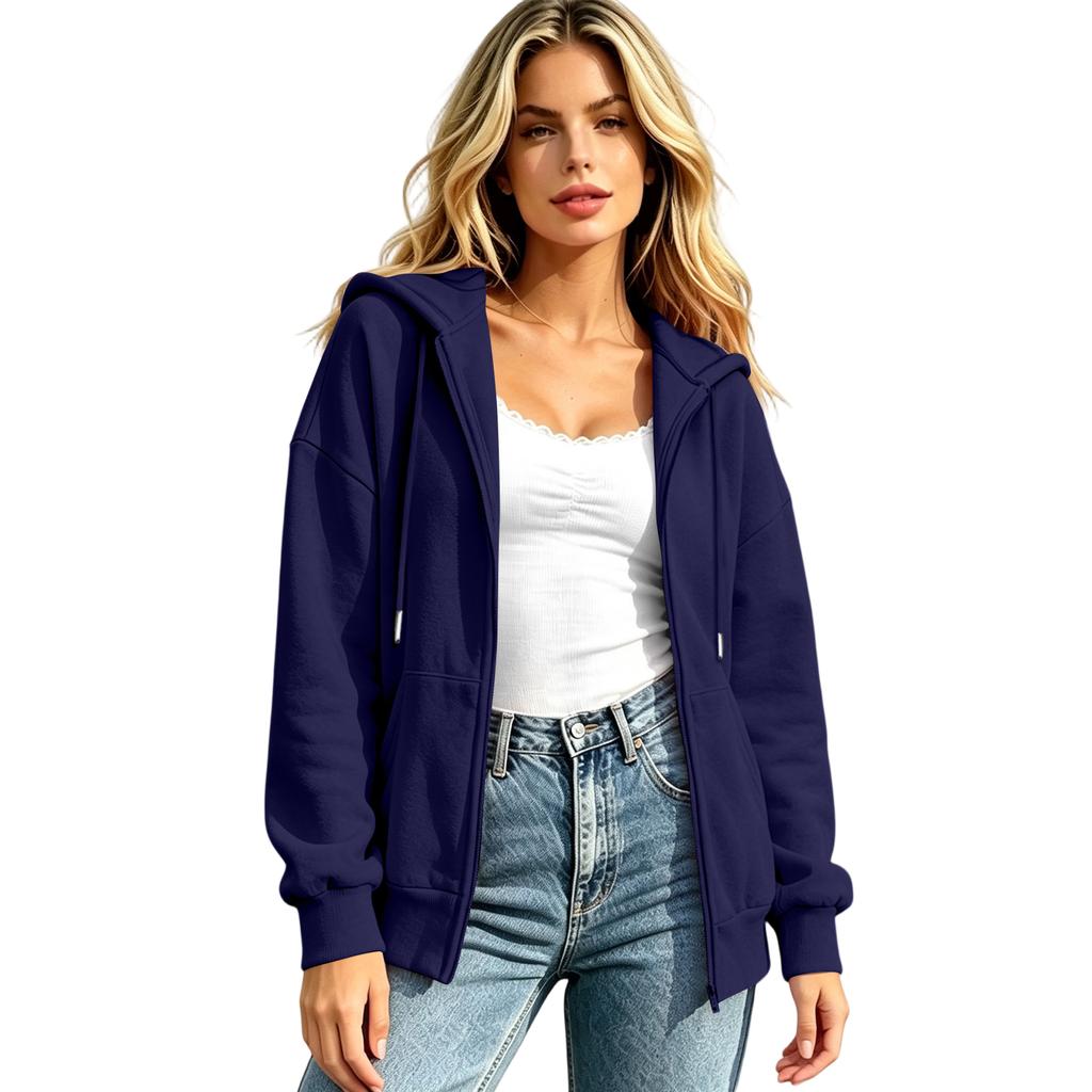 Damen Oversized Hoodie Langarm Reißverschluss Lässiger Pullover