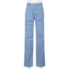 Women's Solid Color Big Pocket Loose Cargo Jeans