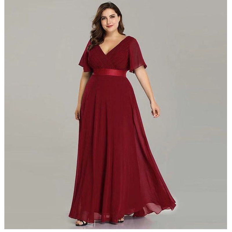 Plus Size Evening Party Dress Long Plus Size Evening Party Dress Birthday Party Performance Dress Burgundy 2XL