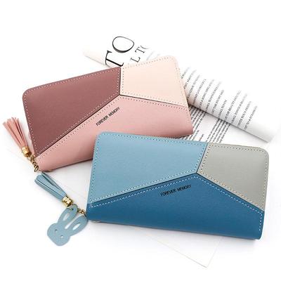 New Women's Korean Style PU Patchwork Long Wallet - Color Block Zipper Coin Purse & Mobile Phone Holder