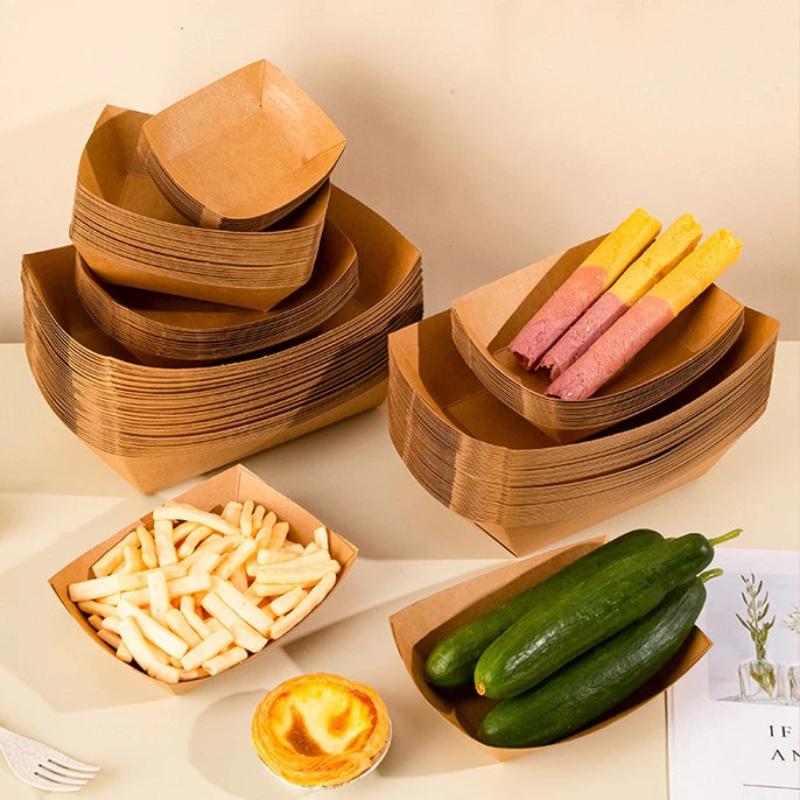 Disposable Kraft Paper Hotdog Boat Trays Eco Friendly Waterproof Food Packing for Food Festivals Street Vendor Use