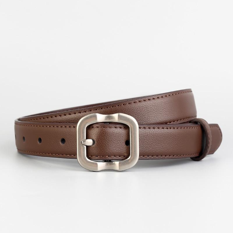 

Minimalist Leather Belt For Women With Gold Buckle For Casual Denim Fashion Coffee Copper