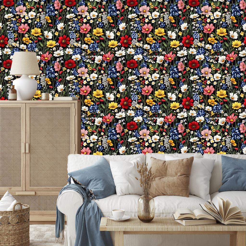 Wild Flowers Wallpaper Brown and Olive for Living Room and Bedroom 50x1000