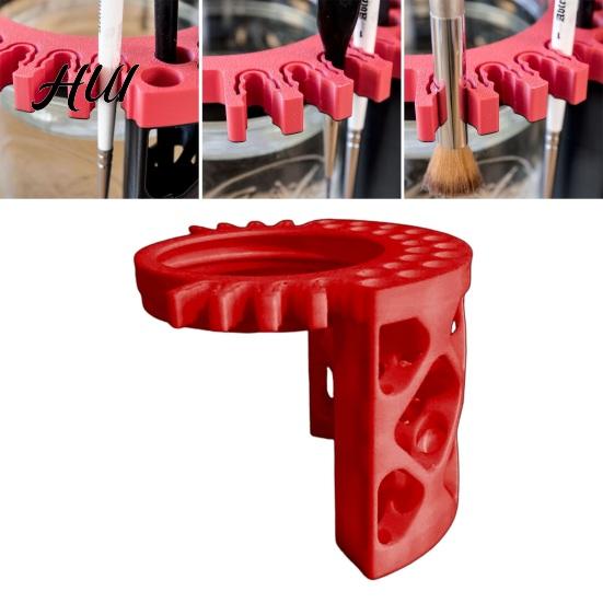 Brush Holder Rack Mason Jar Paintbrush Holder, 2 in 1 Rinse Cup Lid And Drying Elastic Card Slot Stand, Slots for Art Brushes, Rust-Free Pen Fits Wide