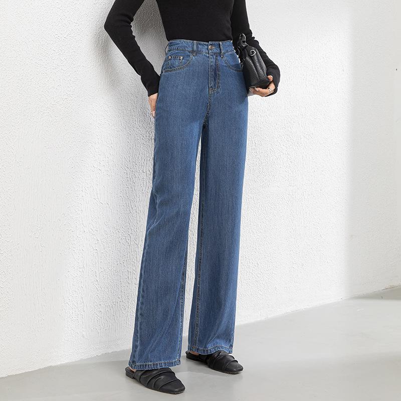

Summer 2025 Eco-friendly Lyocell Tencel Straight-Leg Pants - Cool Feel, Mid-High Waist, Wide-Leg for Women Large синий