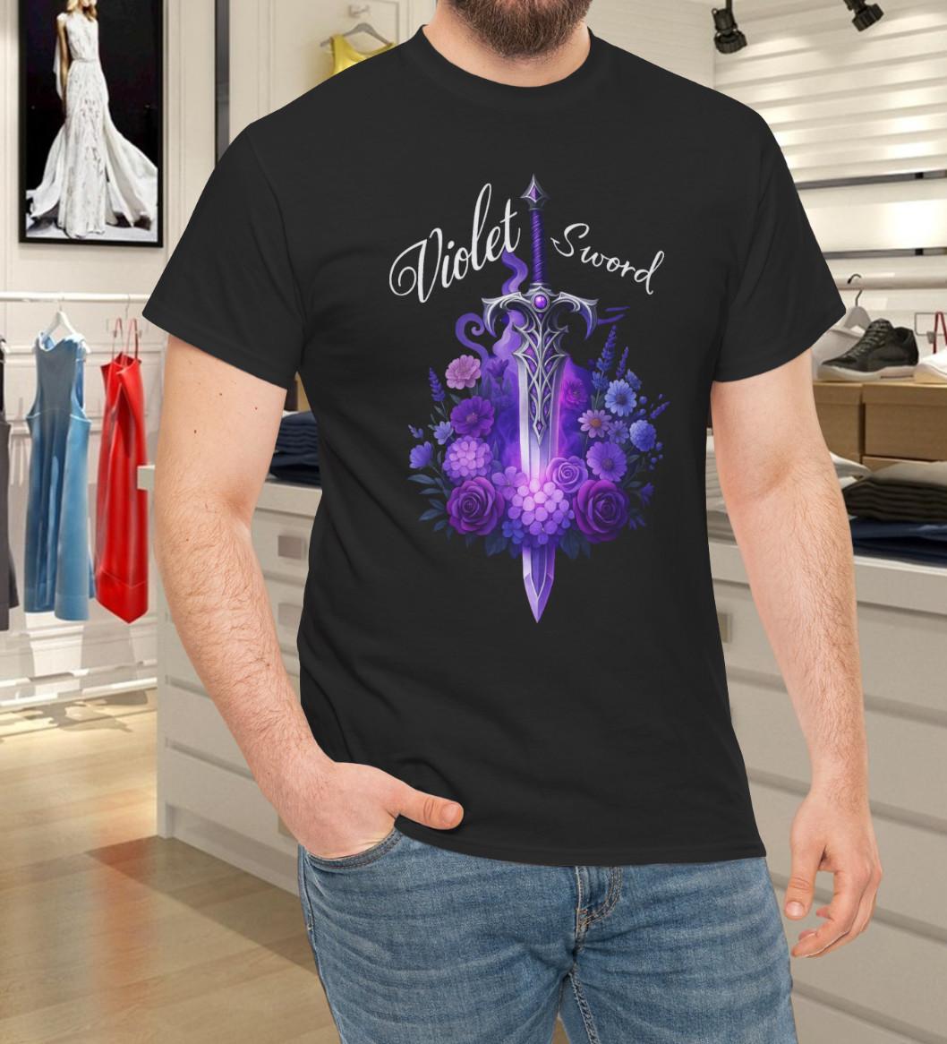 Violet Sword Floral Blade – Elegant Fantasy Weapon Aesthetic T-Shirt Mens Womens Tees Top 3XL