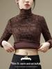 Women's High-Neck Lace Jacquard Base Layer Top - Fleece or Thin-Lined for Autumn & Winter Warmth.