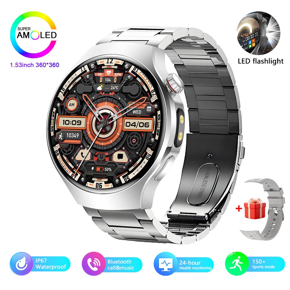 Outdoor Sports Men Smartwatch 1.53 360*360 HD AMOLED Screen LED Flashlight IP67 Waterproof Voice Call Smartwatch Gifts for Men