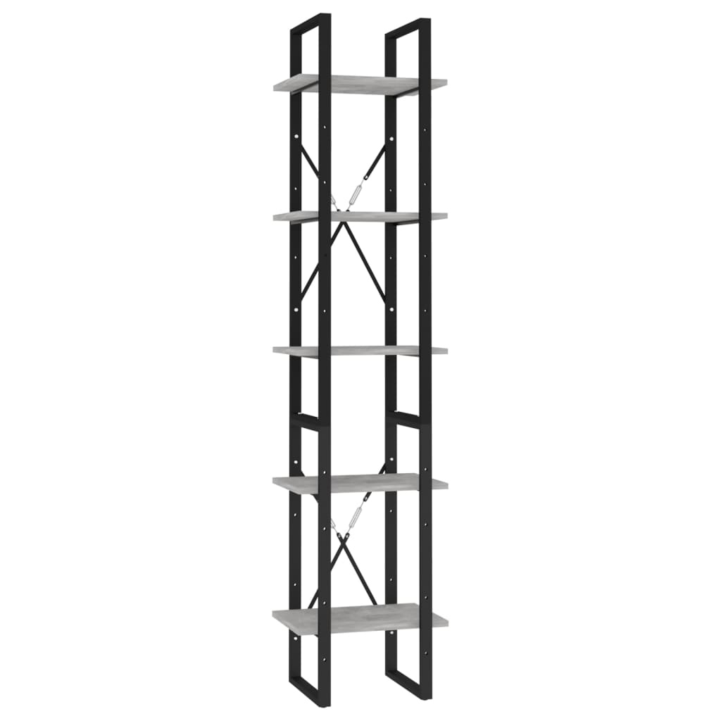 5 Shelf Bookcase Concrete Grey 40 x 30 x 175 cm Engineered Wood