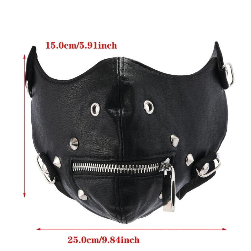 Maschera Sportiva Antipolvere Maschera in Pelle Borchiata, Maschera Punk Biker Motociclista Rock Mezza Faccia Costumi Cosplay di Halloween