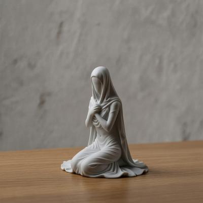 Kneeling Pray Girl Figurine 3D Printed Hooded Cowl Praying Women Statue Sculpture Home Office Desktop Religious Ornament
