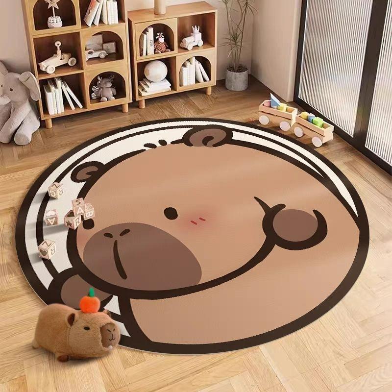 Runder Teppich mit Capybara-Print im japanischen Stil, rutschfeste Bodenmatte für Schlafzimmer, Wohnzimmer, Sofaseite, Deko-Teppich, Stuhlteppich, Lesebereich