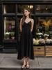 STAY WITH ME Crinkle Flare Slip Dress_Black