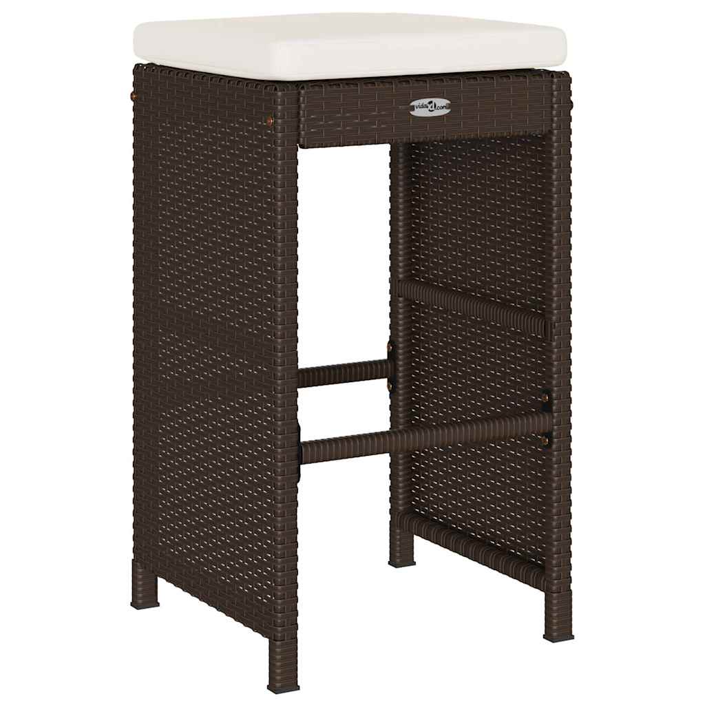 Garden Bar Stool with Cushions 2 pcs Brown Poly Rattan
