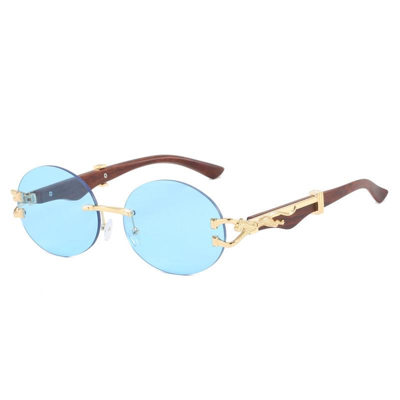 Leopard Round Frameless Trimmed Wooden Foot Sunglasses Sunglasses Sunglasses