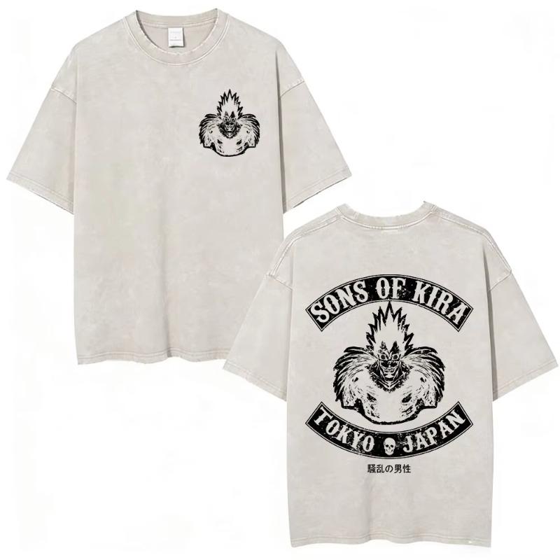 Anime Death Note Ryuk Yagami Light Vintage gewaschenes T-Shirt Herrenbekleidung Baumwoll-T-Shirt Mode Kurzarm-T-Shirts Streetwear