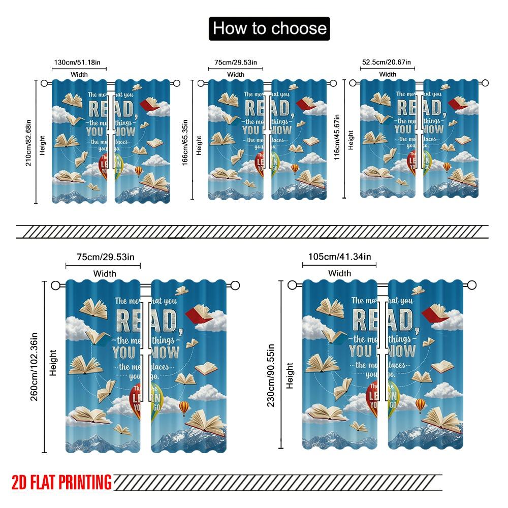 2pcs 2D Flat Printing Window Curtains The More You Read Fabric Without Electricity Family Party for Indoor Celebrations Room