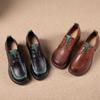 First layer cowhide loafers women's spring and autumn new British style retro lace-up wedge small leather shoes women's shoes single shoes women