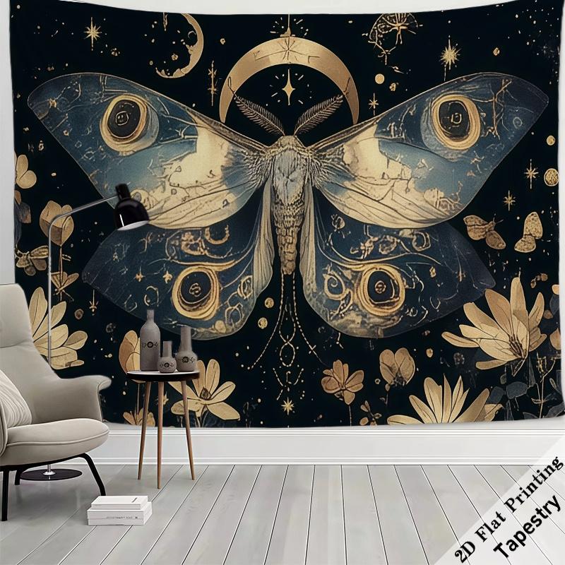 Himmlisches Schmetterlings-Wandteppich-Hängebild Boho Kosmischer Motten-Deko Kunstdruck Mystische Astrologie Tierkreis Mond Stern Raumdekoration F
