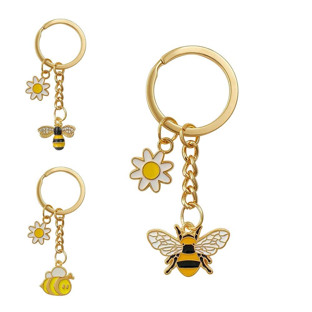 Mini Garden Key Chains Cartoon Metal Enamel Pendant Creative Bee Flower Key Ring  Jewelry Gifts