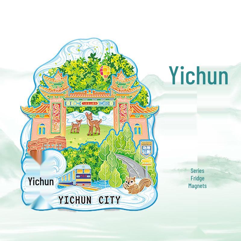 

Хэйлунцзян Ичунь Олений парк 3D Магнит на холодильник - Сувенир с городской достопримечательностью Wooden-Yichun-Xiangyun Deer Park