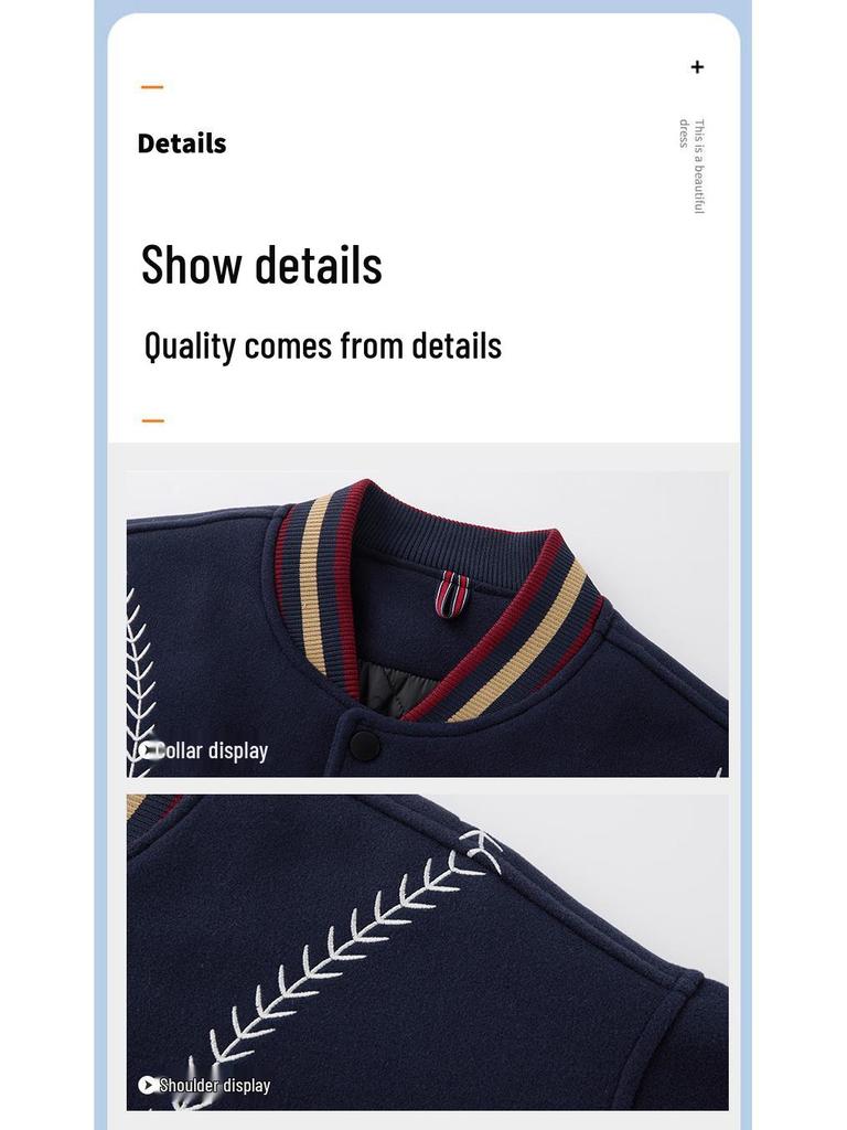Men's Retro Baseball Cotton Jacket - Winter College Style Woolen Outerwear