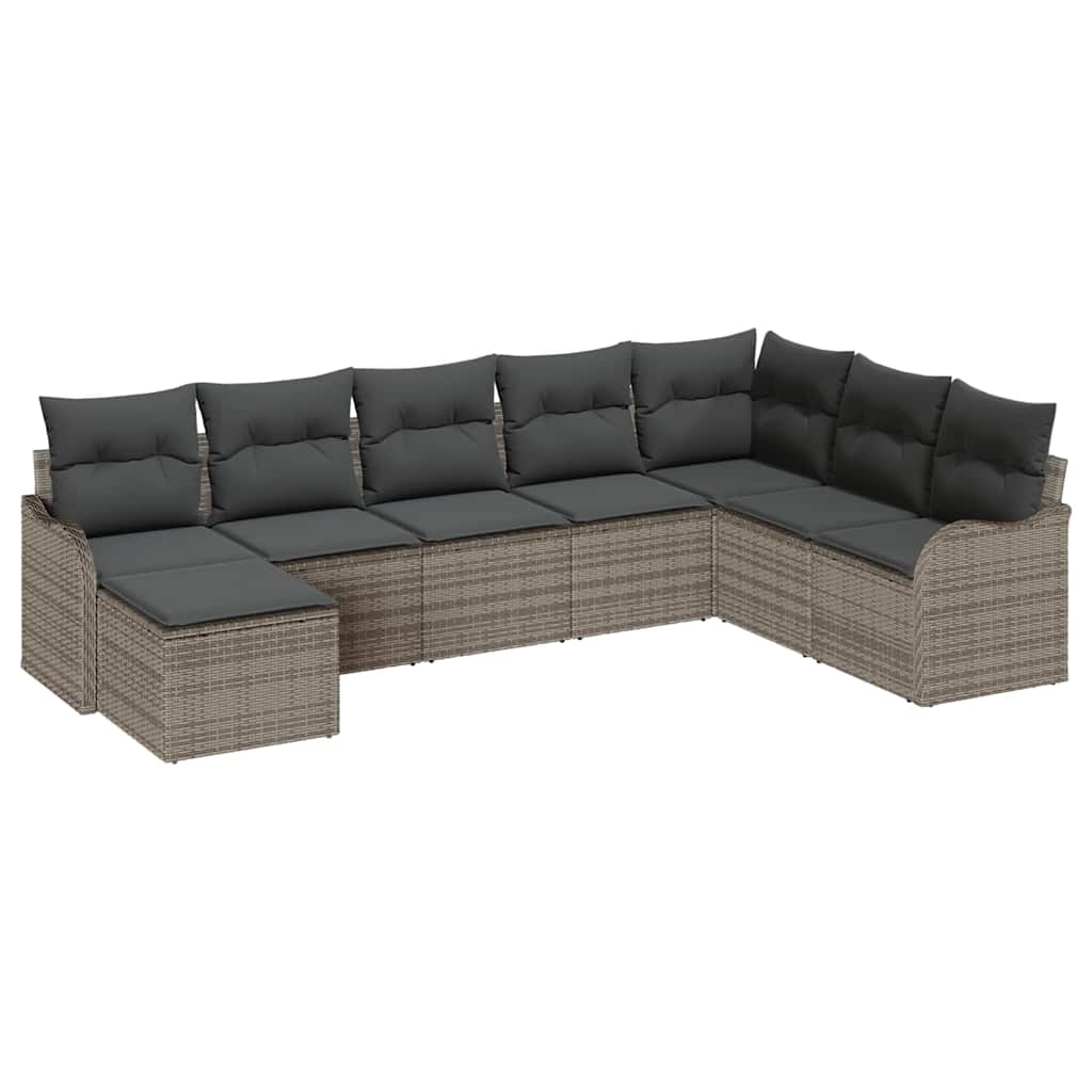 Garden Sofa Set with Cushions 8 pcs Grey Poly Rattan