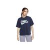Letter Logo Butterfly Print Round Neck Short Sleeve T-Shirt Women Tops Navy-Blue FD2526-410
