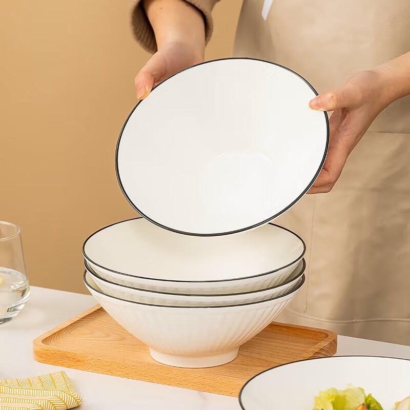 ZISIZ 8-inch Ceramic Black Line Noodle Soup Bowl