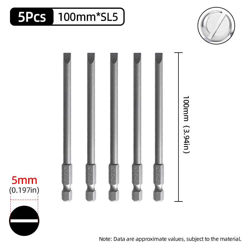 50/100mm 2.0-6.0mm Flat Head Screwdriver Bits Set Magnetic Tip Slotted Screwdriver Drill 1/4 Inch Hex Shank Hand/Electric Tools
