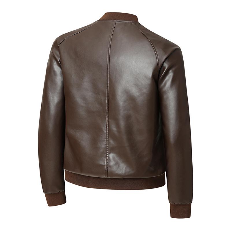 Men's Stand Collar Motorcycle Leather Jacket - Spring/Autumn, Casual & Stylish for Teens and Adults.