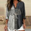 Damska Koszula Oversize z Dekoltem V Długi Rękaw Casualowa Wiosna Jesień Koszula z Wzorem Drukowanym 3D Oddychająca