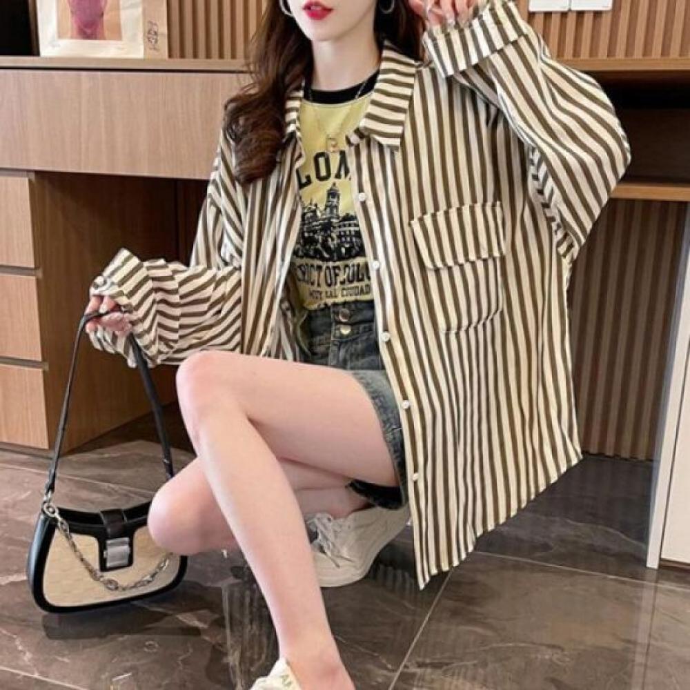 Navava Casual Stripe Loose Fit Long Sleeve Shirt Nb2484