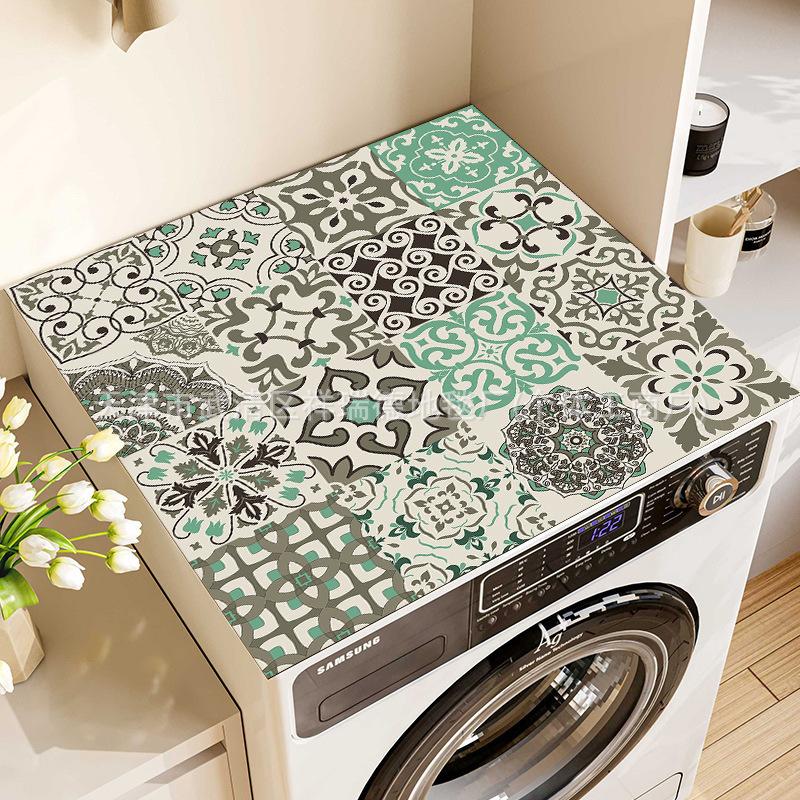 50*60CM Vintage Checkered Printed Washing Machine Dust Cover Pad, Quick-Dry Absorbent Protective Top Mat For Washer And Dryer