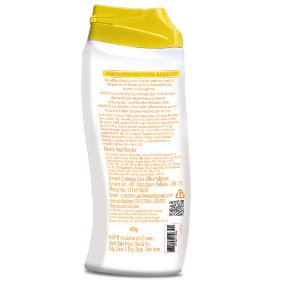 BOROPLUS Ayurveda Hitzepickel Puder Icy Citrus Blast 400g Packung mit 1 Stück zur Schweißabsorption und zum Hautschutz