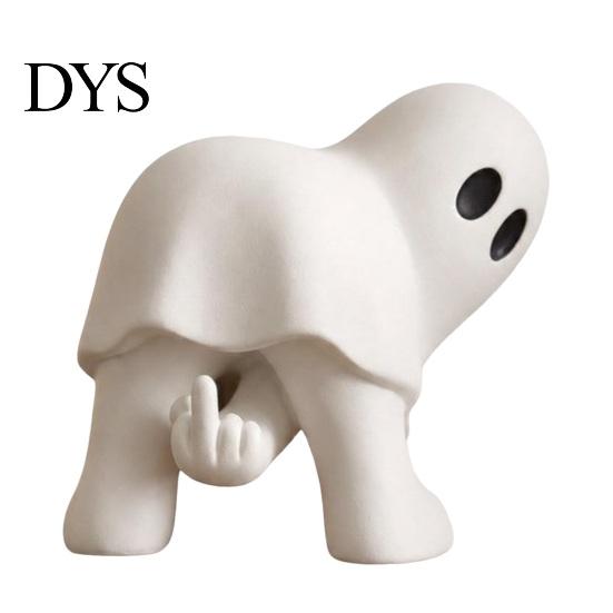 Accenti per la Casa di Halloween Sarcastici Divertente Fantasma con Dito Medio Statuetta, Statua Bianca Novità, Accessori Minimalisti Spettrali Ornamento da Tavolo