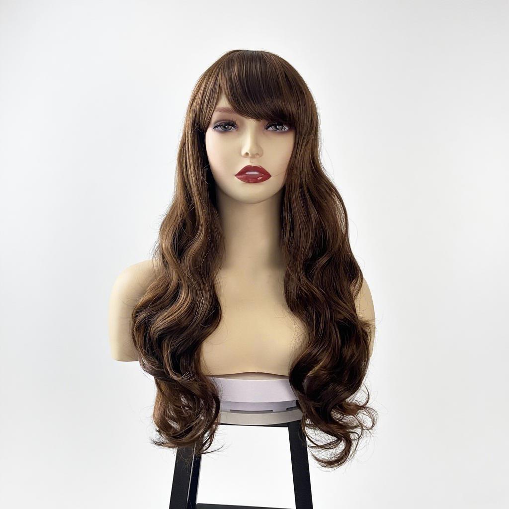 Wig Women's Long Hair European American Black Diagonal Bangs Curly Mechanism Full Head Cover Wigs