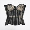 Women Mesh Corset Bustier With Cups Overbust Korset Lace up Boned Shaping Tops Sexy Strapless Crop Tops for Wedding Party Stage