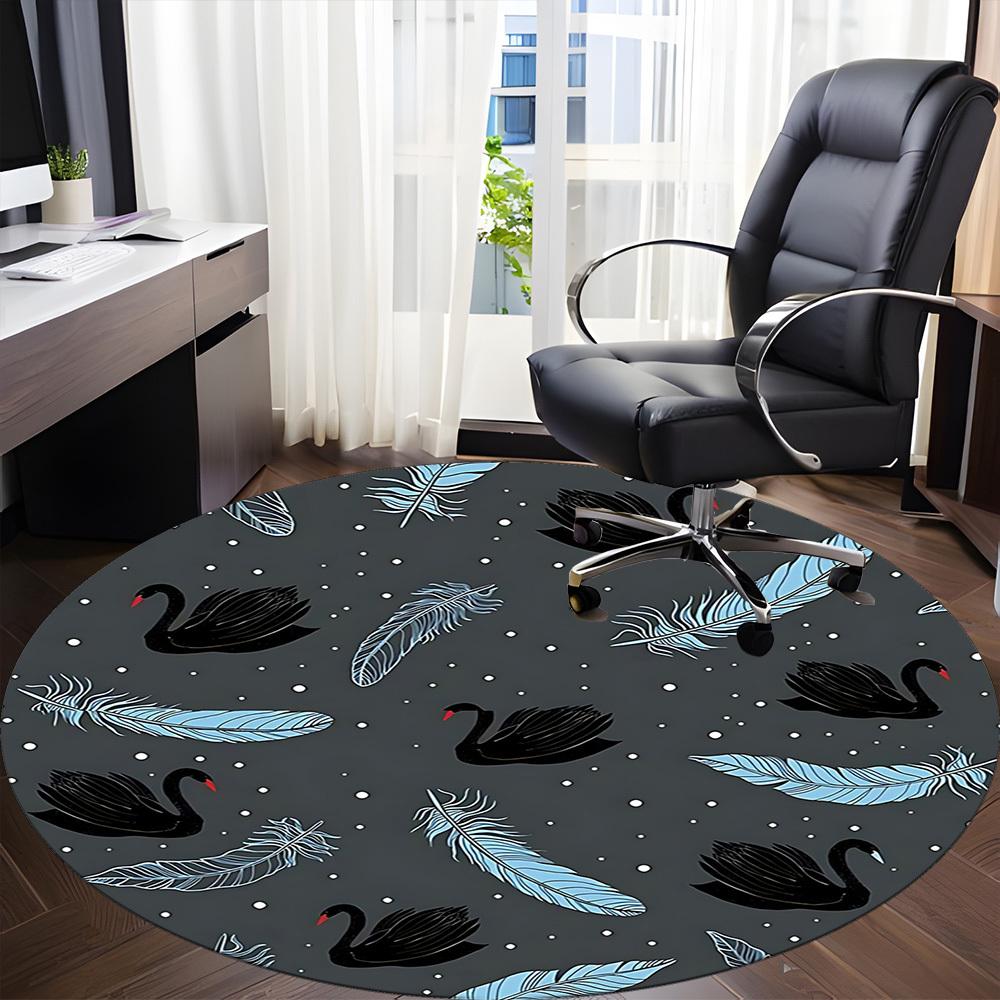 1pc Swan Feathers Office Round Area Rug, Indoor Mat Suitable For Office, Under Office Chairs Bedroom Living Room Home Decor, Room Deco156